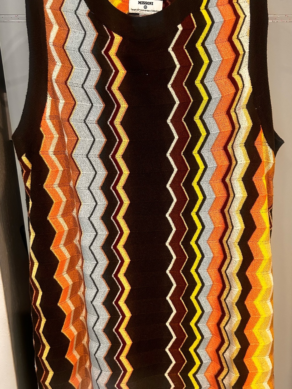 Missoni Zigzag Knit Sleeveless Dress in Brown, Orange, Yellow, Gray